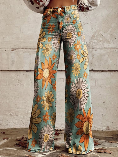 CIRILLA | Retro Floral Pattern Palazzo Pants