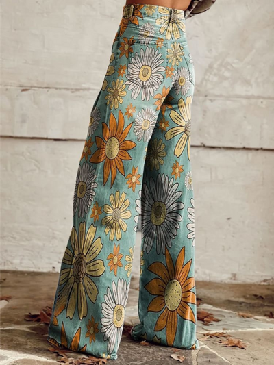 CIRILLA | Retro Floral Pattern Palazzo Pants