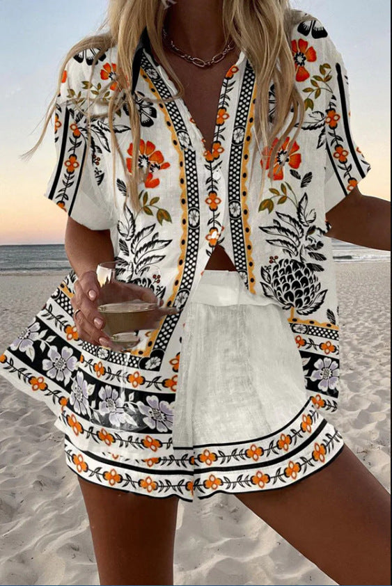 Conjunto Corto de Lino Estampado Flores