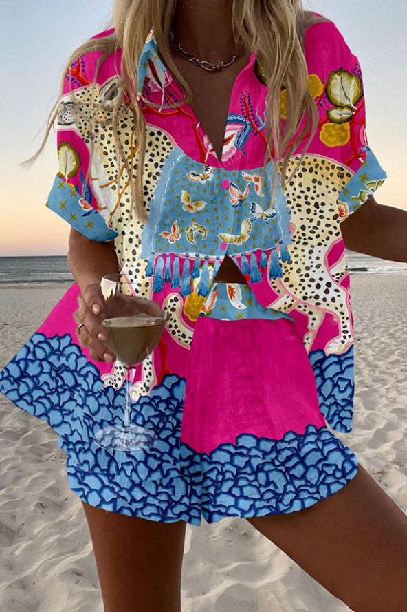 Conjunto Corto de Lino Estampado Mariposas