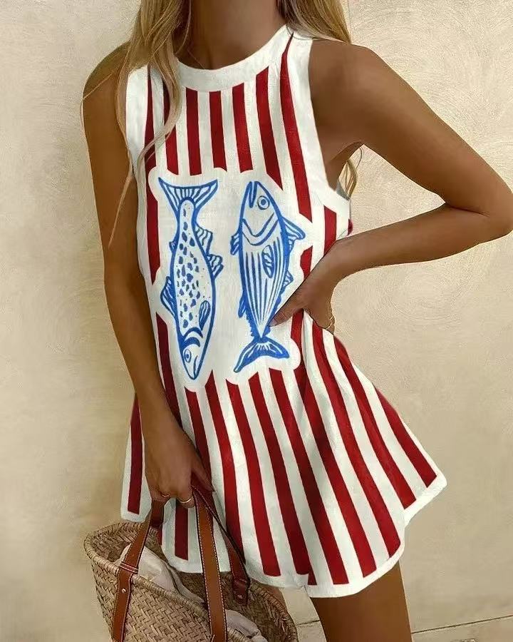 Minivestido con estampado peces