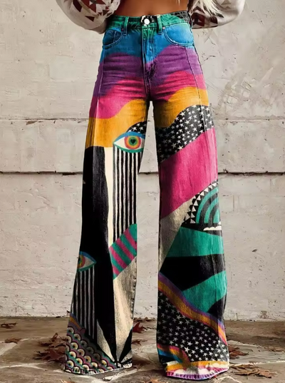 TALIA | Bohemian High-Waisted Flared Pants with Artistic Festival Style